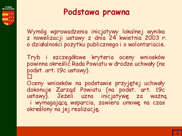 Podstawa prawna Wymóg wprowadzenia inicjatywy lokalnej wynika z nowelizacji ustawy z dnia 24 kwietnia