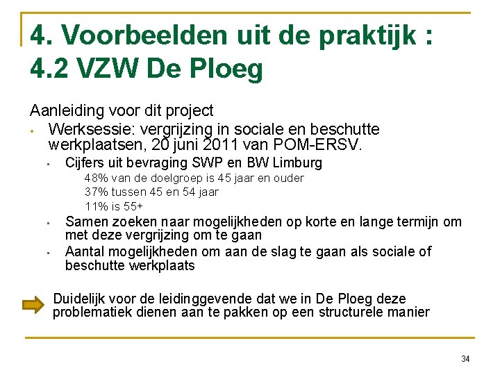 4. Voorbeelden uit de praktijk : 4. 2 VZW De Ploeg Aanleiding voor dit