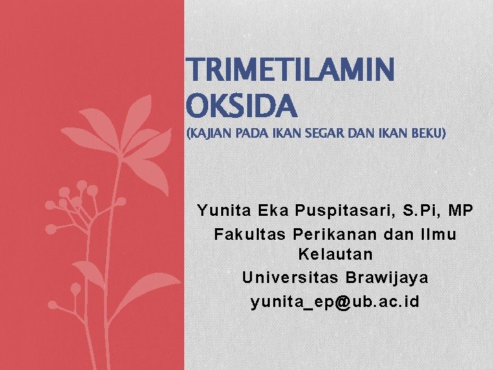 TRIMETILAMIN OKSIDA (KAJIAN PADA IKAN SEGAR DAN IKAN BEKU) Yunita Eka Puspitasari, S. Pi,
