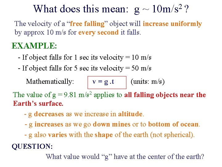 Summary Linear Motion D Stationary Object T V