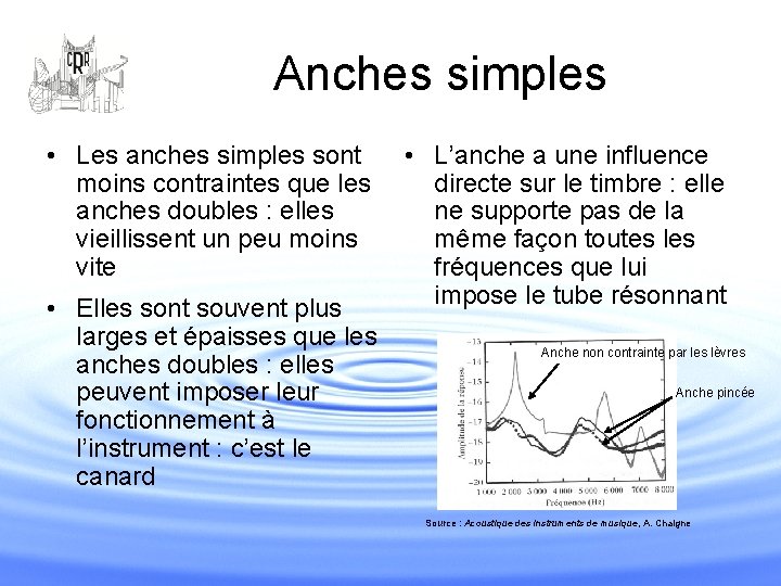 Anches simples • Les anches simples sont • L’anche a une influence moins contraintes