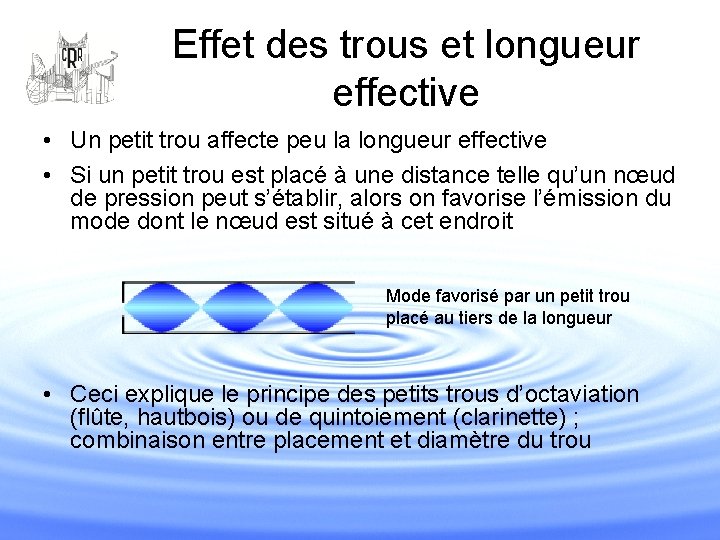 Effet des trous et longueur effective • Un petit trou affecte peu la longueur