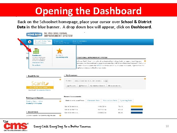 Opening the Dashboard Back on the Schoolnet homepage, place your cursor over School &