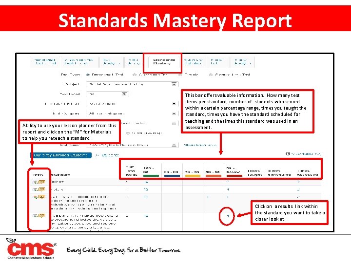 Standards Mastery Report Ability to use your lesson planner from this report and click