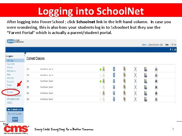 Logging into School. Net After logging into Power. School ; click Schoolnet link in