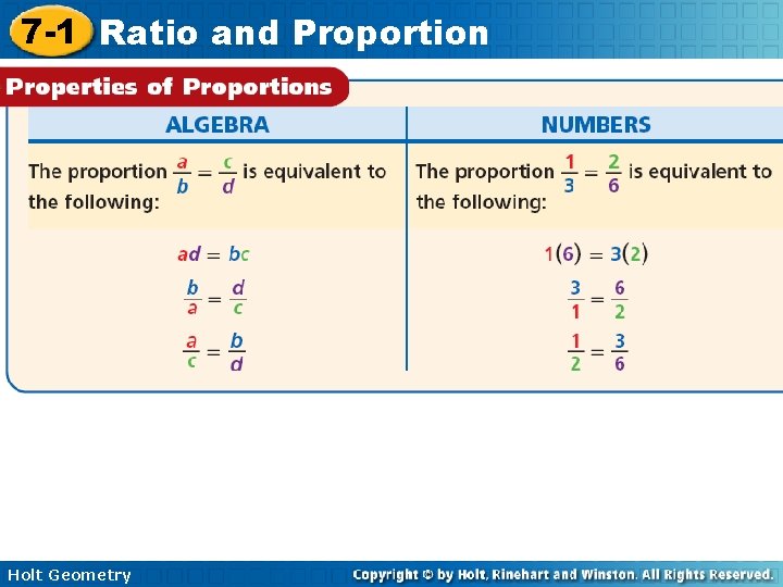 7 -1 Ratio and Proportion Holt Geometry 
