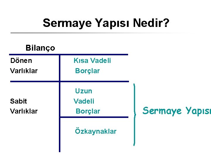 Sermaye Yapısı Nedir? Bilanço Dönen Varlıklar Kısa Vadeli Borçlar Sabit Varlıklar Uzun Vadeli Borçlar