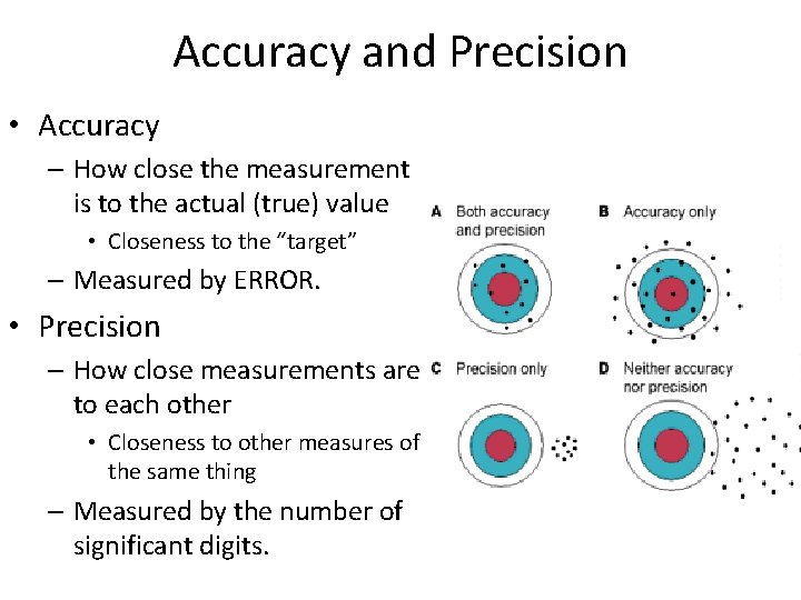 Accuracy and Precision • Accuracy – How close the measurement is to the actual