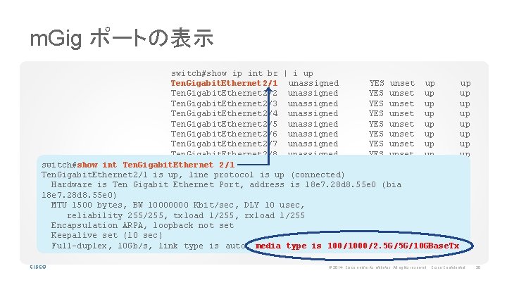 m. Gig ポートの表示 switch#show ip int br | i up Ten. Gigabit. Ethernet 2/1