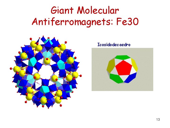 Giant Molecular Antiferromagnets: Fe 30 Icosidodecaedro 13 