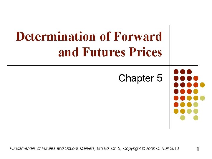 Determination of Forward and Futures Prices Chapter 5 Fundamentals of Futures and Options Markets,