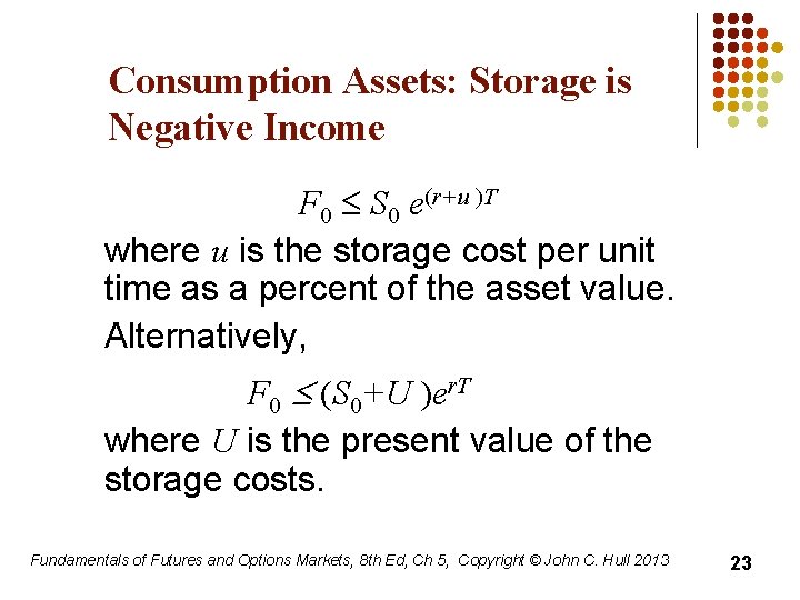 Consumption Assets: Storage is Negative Income F 0 S 0 e(r+u )T where u