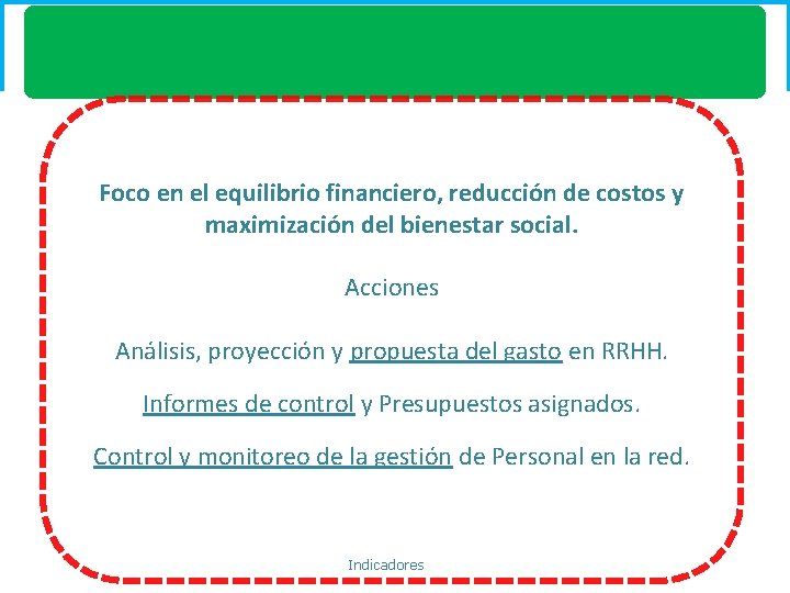 FINANCIERA Foco en el equilibrio financiero, reducción de costos y maximización del bienestar social.