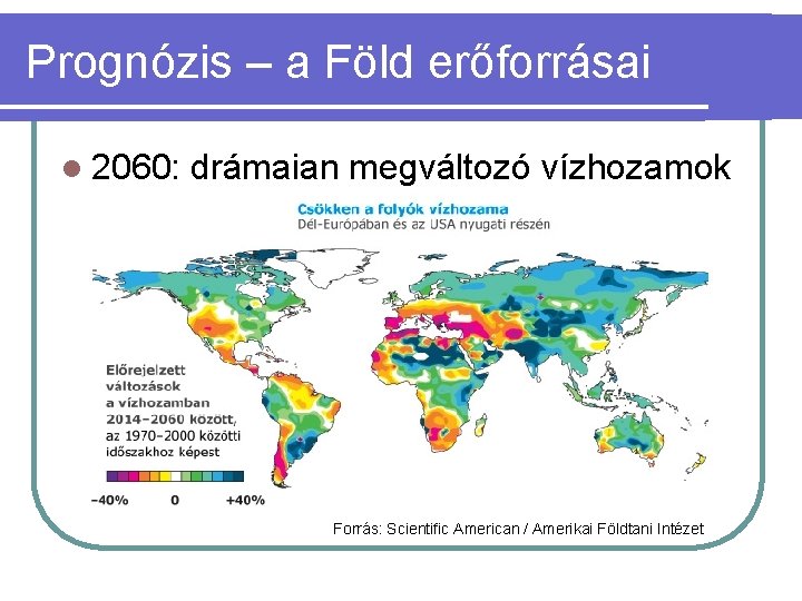 Prognózis – a Föld erőforrásai l 2060: drámaian megváltozó vízhozamok Forrás: Scientific American /