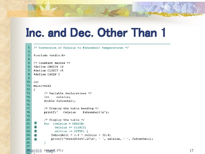 Inc. and Dec. Other Than 1 20061018 chap 5 17 