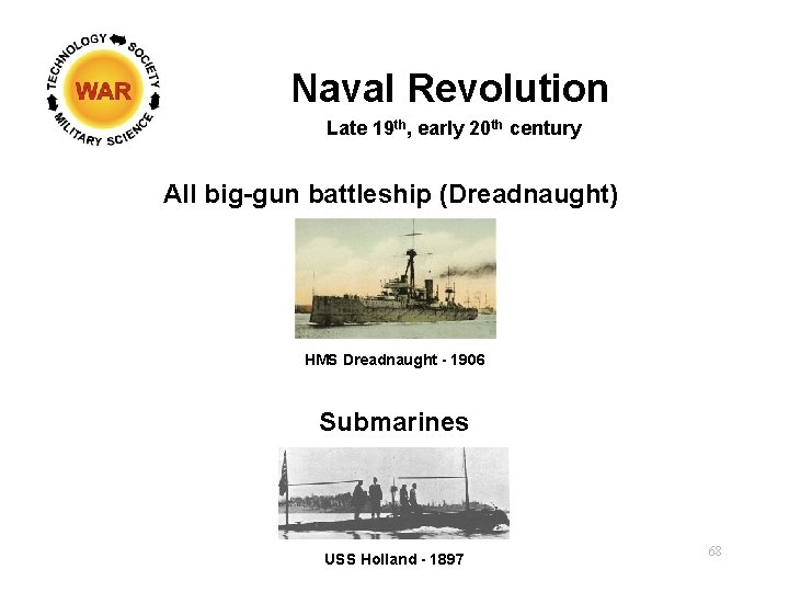 Naval Revolution Late 19 th, early 20 th century All big-gun battleship (Dreadnaught) HMS