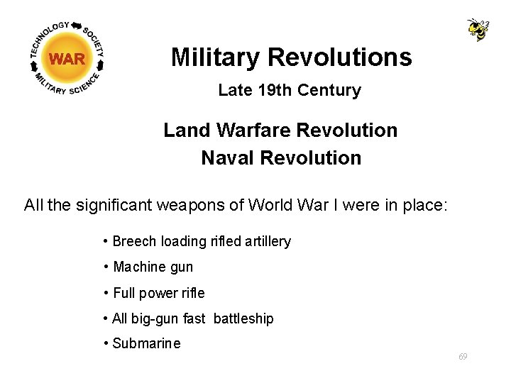 Military Revolutions Late 19 th Century Land Warfare Revolution Naval Revolution All the significant