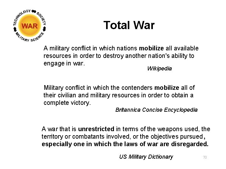 Total War A military conflict in which nations mobilize all available resources in order