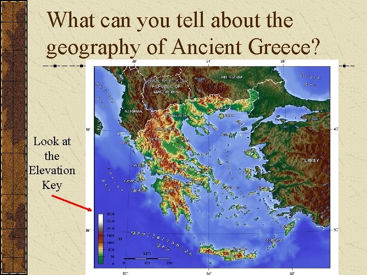 What can you tell about the geography of Ancient Greece? Look at the Elevation