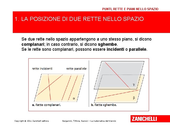 PUNTI, RETTE E PIANI NELLO SPAZIO 1. LA POSIZIONE DI DUE RETTE NELLO SPAZIO PUNTI, RETTE E PIANI NELLO SPAZIO 1. LA POSIZIONE DI DUE RETTE NELLO SPAZIO