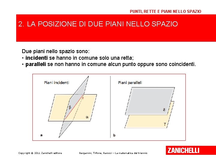 PUNTI, RETTE E PIANI NELLO SPAZIO 2. LA POSIZIONE DI DUE PIANI NELLO SPAZIO PUNTI, RETTE E PIANI NELLO SPAZIO 2. LA POSIZIONE DI DUE PIANI NELLO SPAZIO