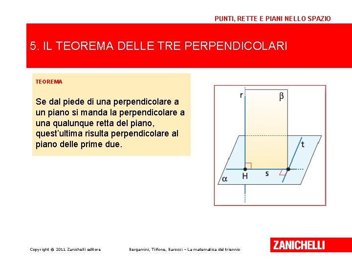 PUNTI, RETTE E PIANI NELLO SPAZIO 5. IL TEOREMA DELLE TRE PERPENDICOLARI TEOREMA Se PUNTI, RETTE E PIANI NELLO SPAZIO 5. IL TEOREMA DELLE TRE PERPENDICOLARI TEOREMA Se