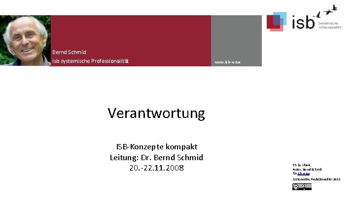 Bernd Schmid Isb systemische Professionalität www. isb-w. eu Verantwortung ISB-Konzepte kompakt Leitung: Dr. Bernd