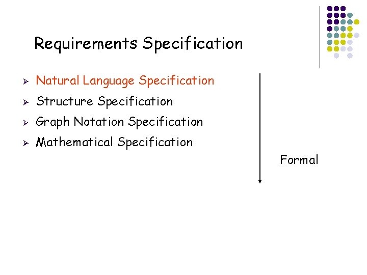 Requirements Specification Ø Natural Language Specification Ø Structure Specification Ø Graph Notation Specification Ø