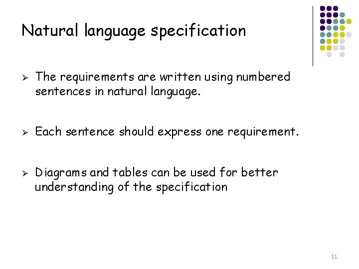 Natural language specification Ø Ø Ø The requirements are written using numbered sentences in