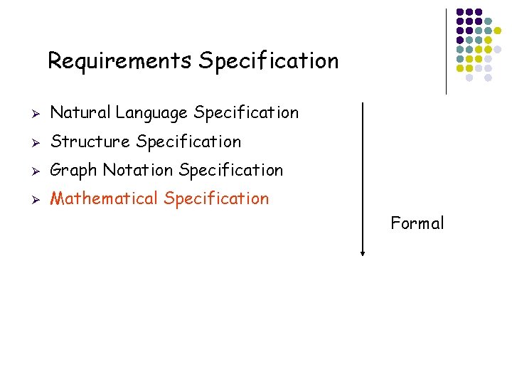 Requirements Specification Ø Natural Language Specification Ø Structure Specification Ø Graph Notation Specification Ø