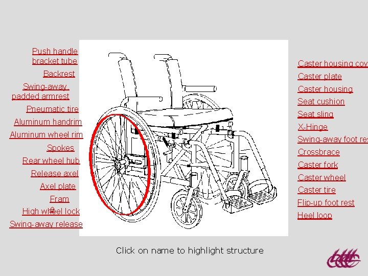 Push handle bracket tube Caster housing cove Backrest Caster plate Swing-away, padded armrest Caster