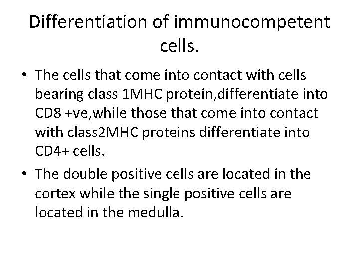 Differentiation of immunocompetent cells. • The cells that come into contact with cells bearing