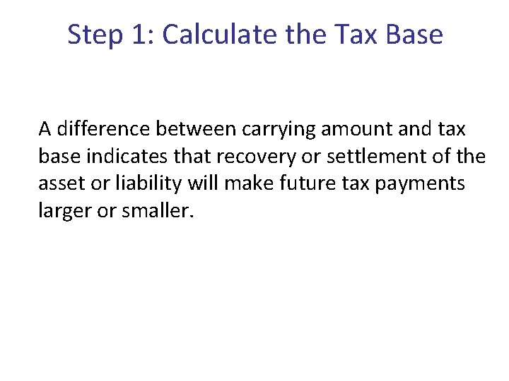 Step 1: Calculate the Tax Base A difference between carrying amount and tax base