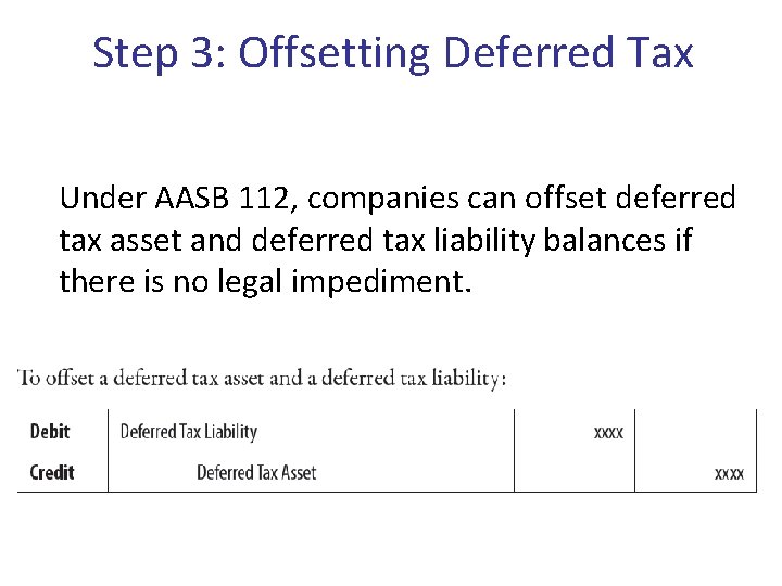 Step 3: Offsetting Deferred Tax Under AASB 112, companies can offset deferred tax asset