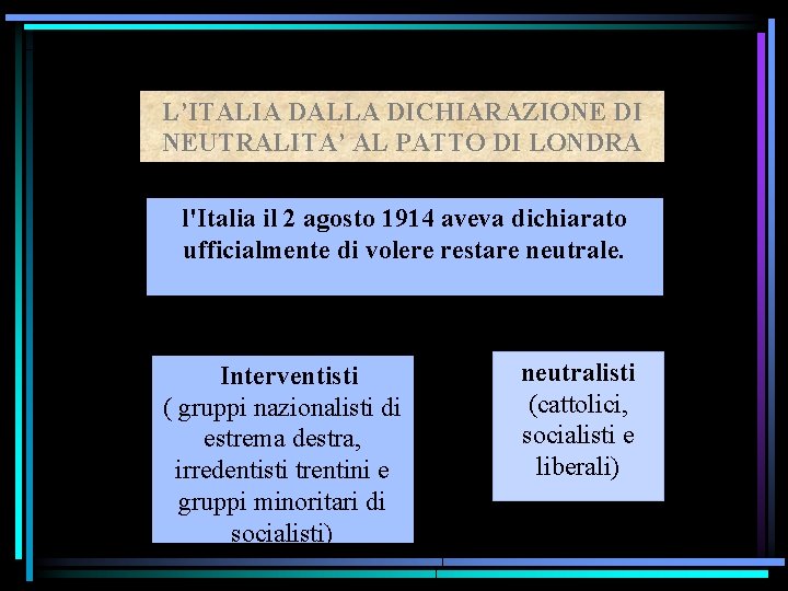 L’ITALIA DALLA DICHIARAZIONE DI NEUTRALITA’ AL PATTO DI LONDRA l'Italia il 2 agosto 1914