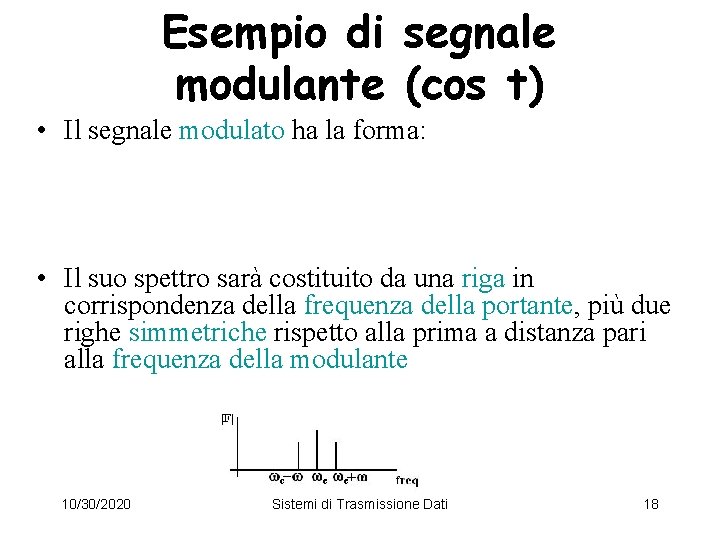 Esempio di segnale modulante (cos t) • Il segnale modulato ha la forma: •