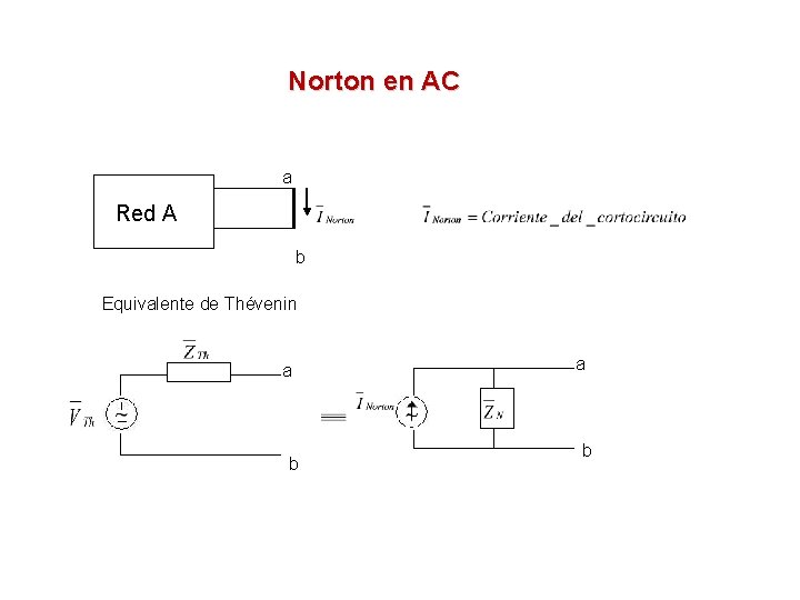 Norton en AC a Red A b Equivalente de Thévenin a b 