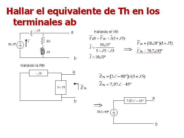 Hallar el equivalente de Th en los terminales ab Hallando el Vth a b