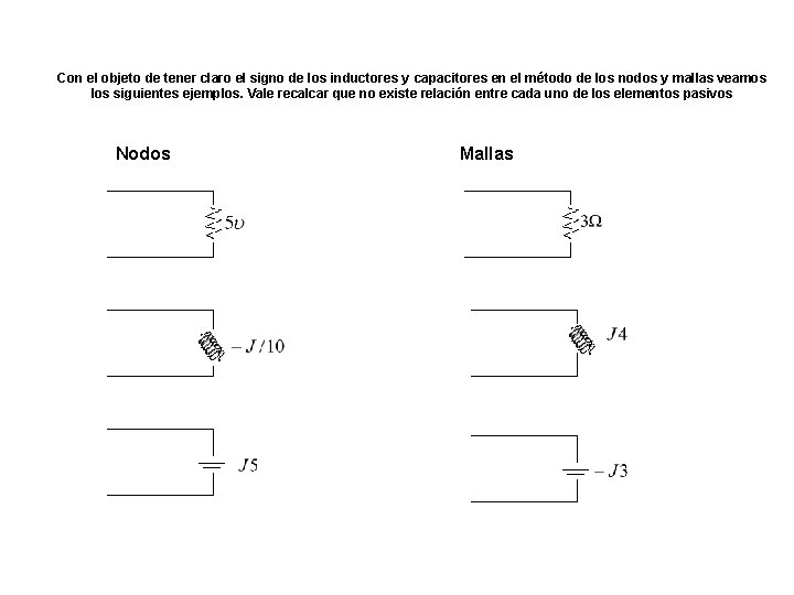 Con el objeto de tener claro el signo de los inductores y capacitores en