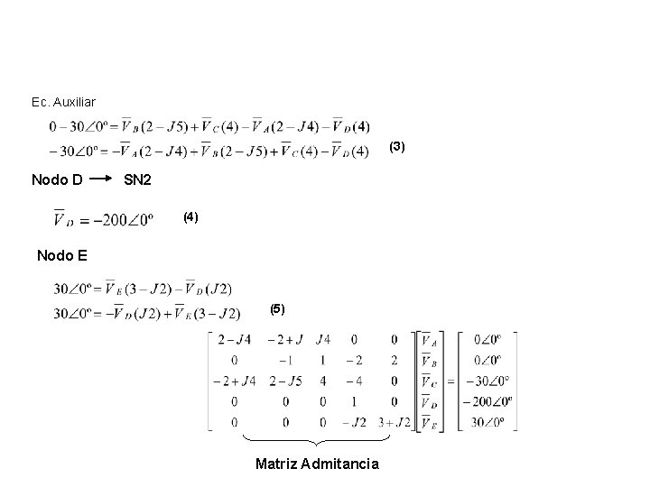 Ec. Auxiliar (3) Nodo D SN 2 (4) Nodo E (5) Matriz Admitancia 