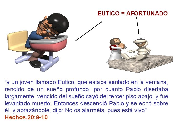 EUTICO = AFORTUNADO “y un joven llamado Eutico, que estaba sentado en la ventana, EUTICO = AFORTUNADO “y un joven llamado Eutico, que estaba sentado en la ventana,