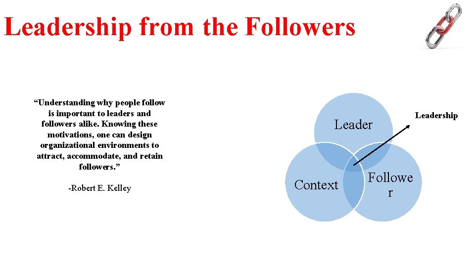 Leadership from the Followers “Understanding why people follow is important to leaders and followers