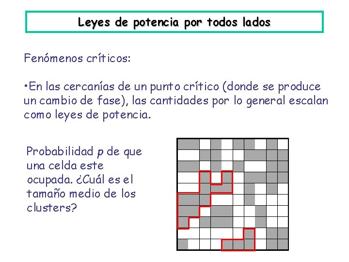 Leyes de potencia por todos lados Fenómenos críticos: • En las cercanías de un
