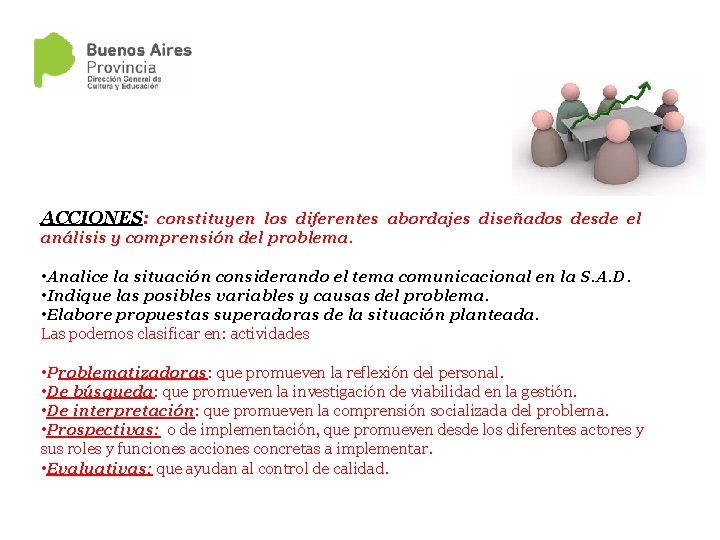 ACCIONES: constituyen los diferentes abordajes diseñados desde el análisis y comprensión del problema. •