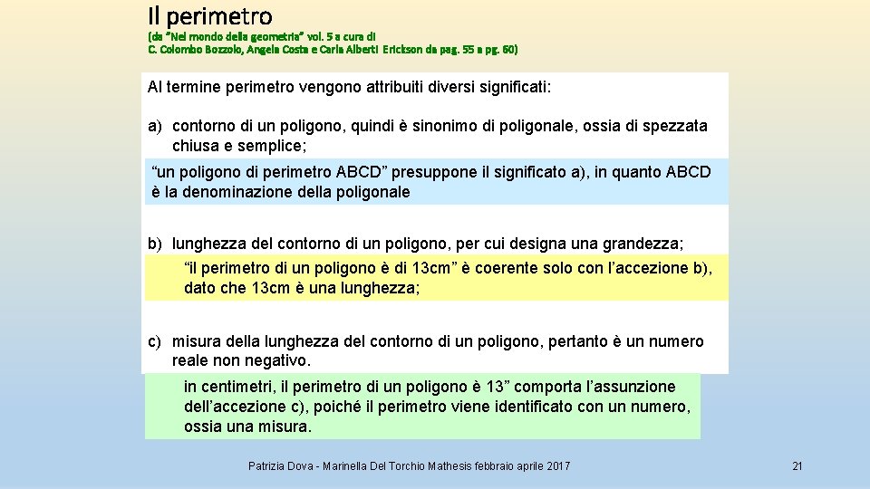 Il perimetro (da “Nel mondo della geometria” vol. 5 a cura di C. Colombo