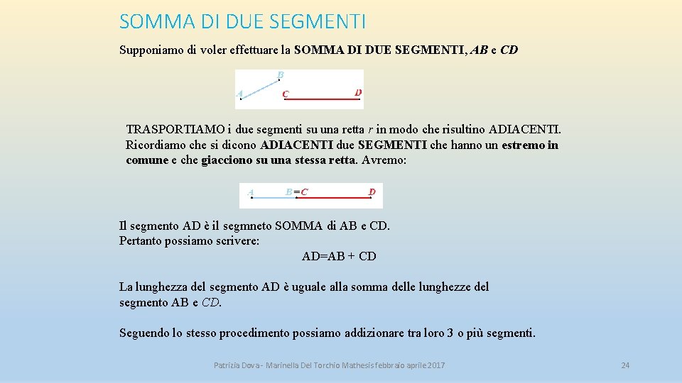 SOMMA DI DUE SEGMENTI Supponiamo di voler effettuare la SOMMA DI DUE SEGMENTI, AB