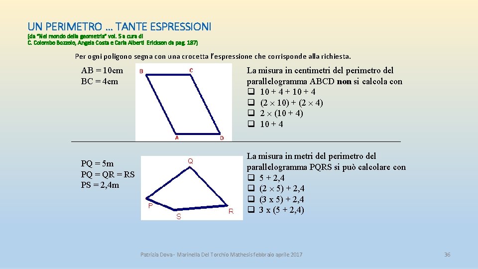 UN PERIMETRO … TANTE ESPRESSIONI (da “Nel mondo della geometria” vol. 5 a cura