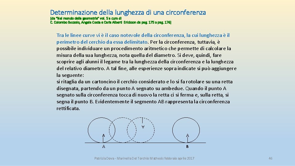 Determinazione della lunghezza di una circonferenza (da “Nel mondo della geometria” vol. 5 a