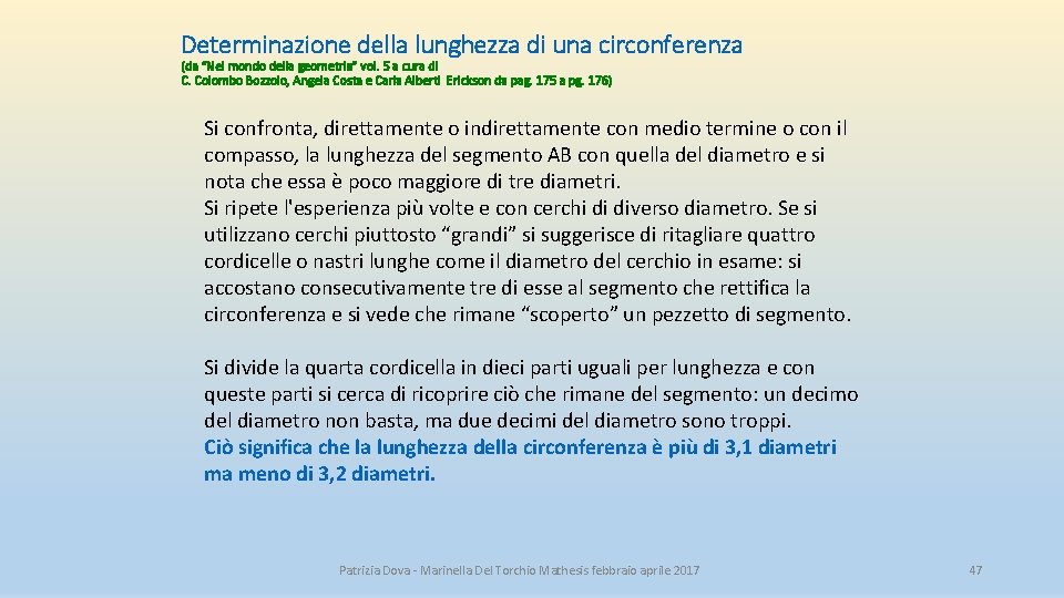 Determinazione della lunghezza di una circonferenza (da “Nel mondo della geometria” vol. 5 a