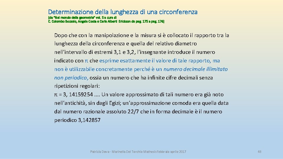 Determinazione della lunghezza di una circonferenza (da “Nel mondo della geometria” vol. 5 a